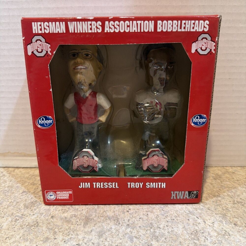 Jim Tressel/Troy Smith (HOF) Heisman Winners Association OSU Bobbleheads NIB